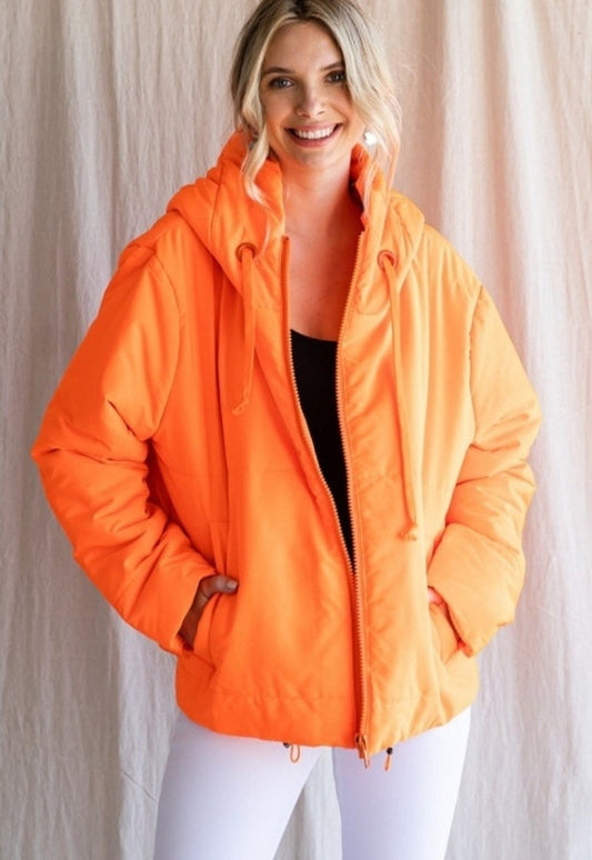 Jodifl Hooded Puffer Coat Neon Orange