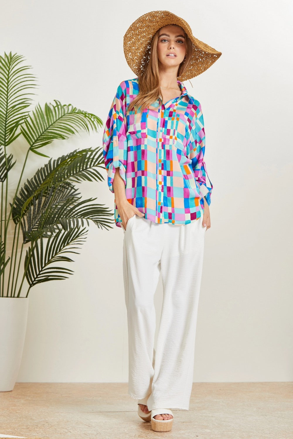 Emerson Collared Blouse in Multi Check