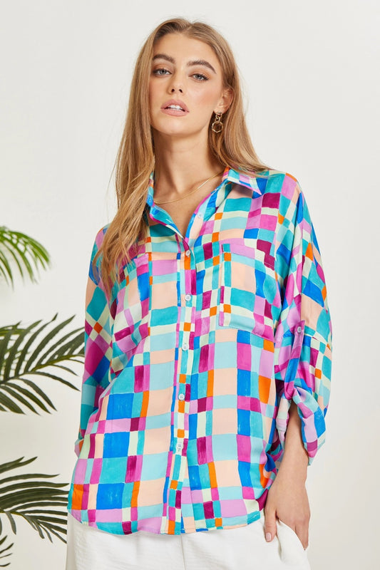 Emerson Collared Blouse in Multi Check