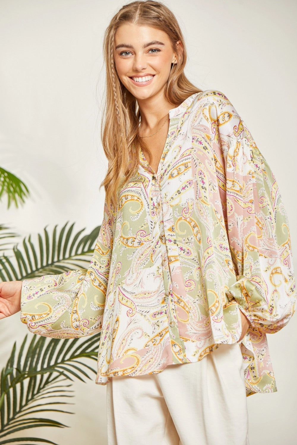 Elizabeth Button Blouse in Pastel Paisley