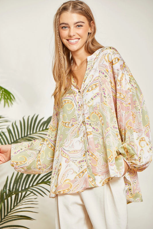 Elizabeth Button Blouse in Pastel Paisley