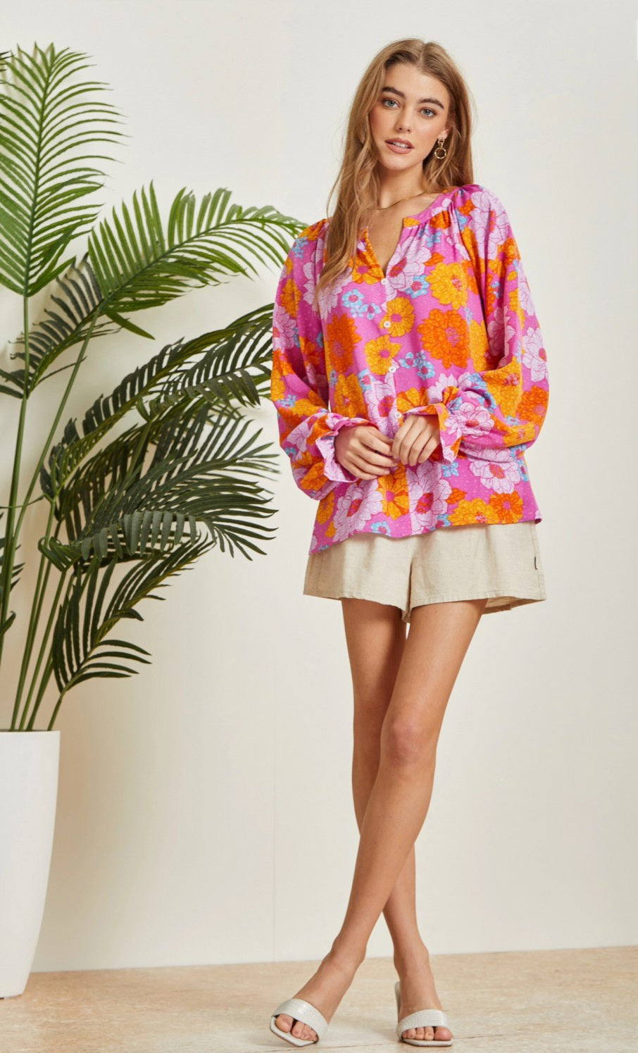 Ella Button Blouse in Retro Floral