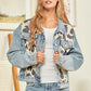 Cow Print Suede Denim Jacket Blue