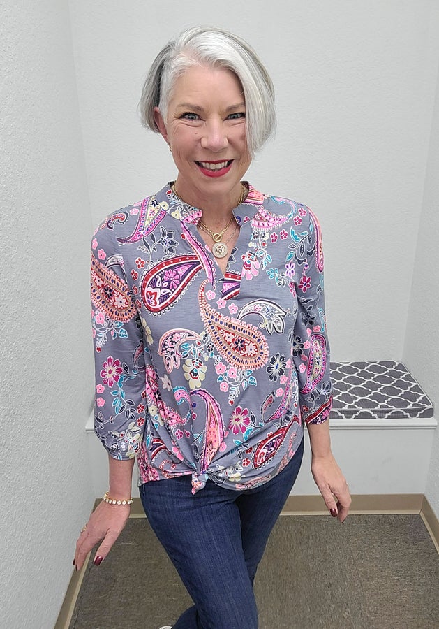 Lizzy Top Grey Pop Paisley