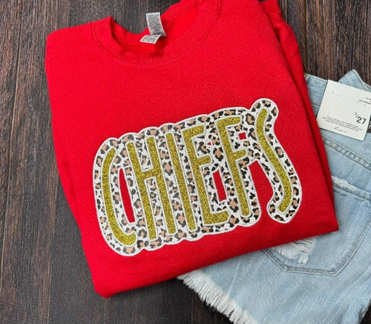 RED CHIEFS CUSTOM Leopard and GOLD GLITTER Sweatshirt